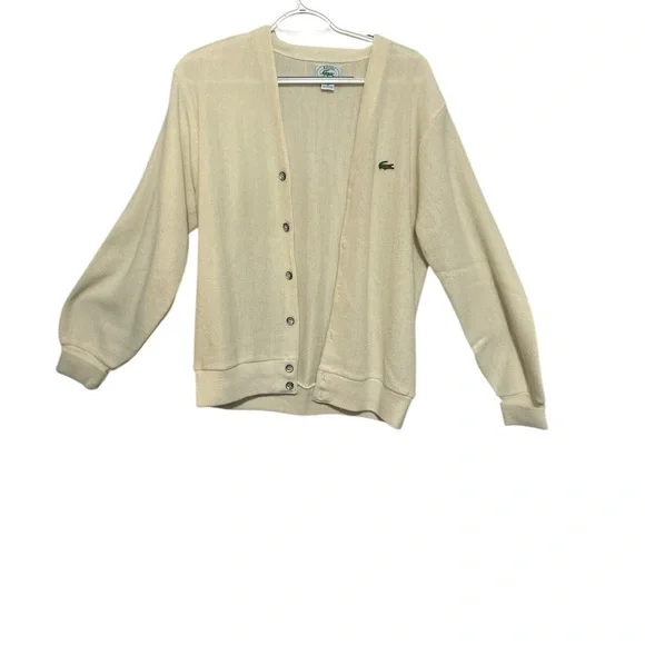 Vintage Lacoste Cream Knit Cardigan Men’s M USA Made Unisex Preppy 80’s - Picture 2 of 7